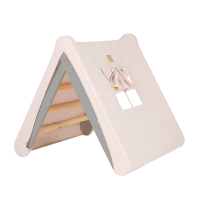 Wooden climbing tent, rose with a gray ladder